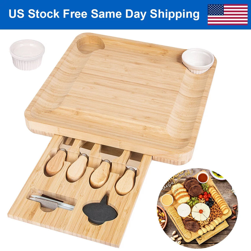 Bamboo Charcuterie Board Set with 4 Stainless Steel Cheese Knives X4470