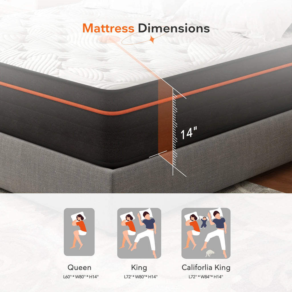 14 Pillow Top Gel Memory Foam Hybrid Mattress Queen Size Q4795