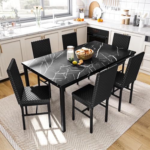 Faux Marble 7 Piece Dining Table Set with Chairs S768214