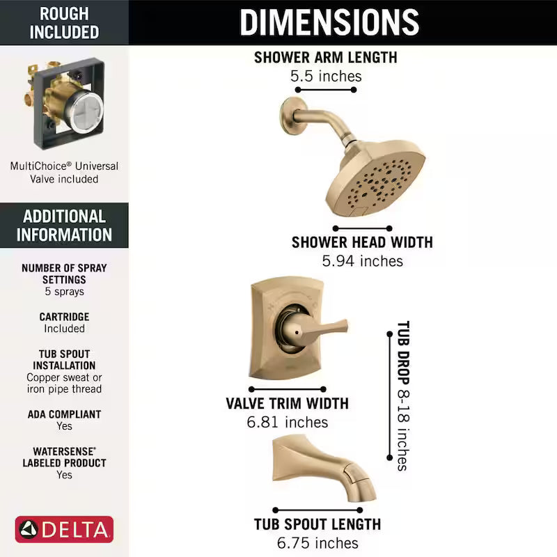Single-Handle 5-Spray Tub and Shower Faucet in Champagne Bronze T67156