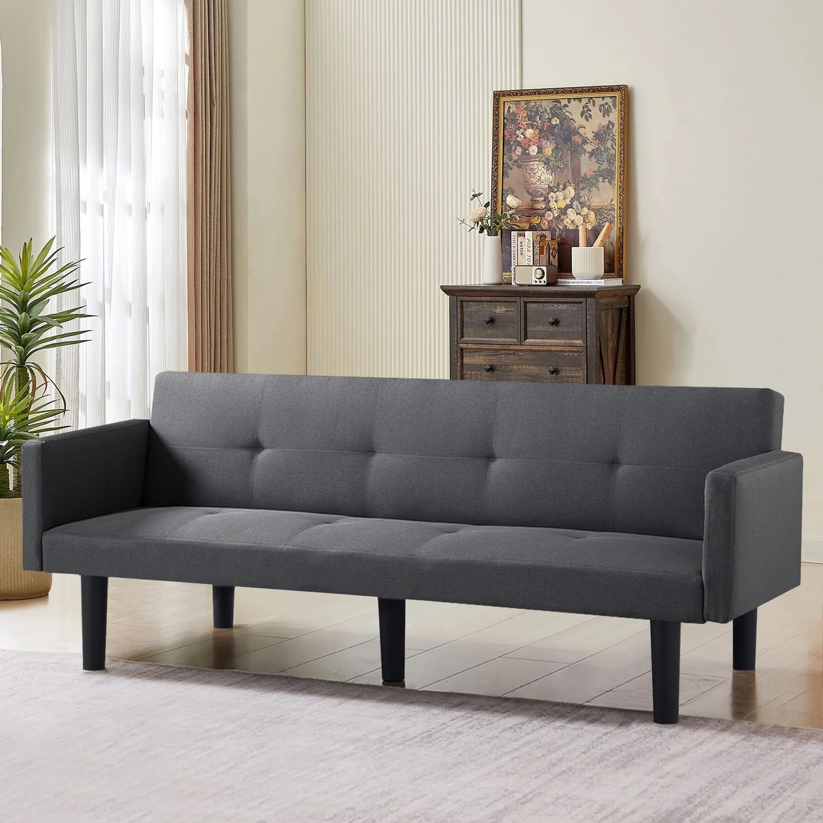 Blue Faux Suede Futon Sofa Bed W991