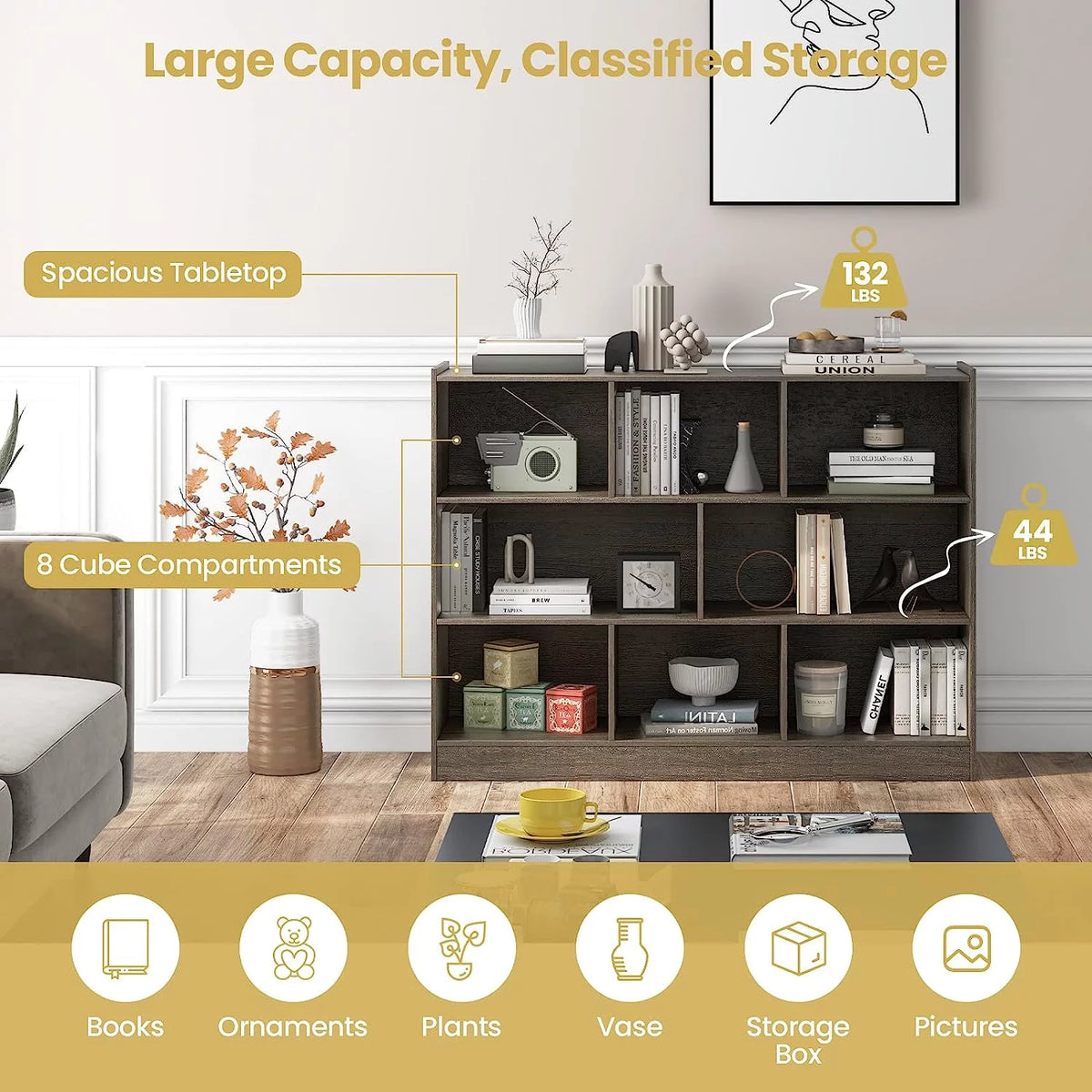 3 Tier 8 Cube Wood Storage Bookcase F3939