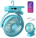 Clip on Fan with LED Light, 12000mAh Battery Operated Rechargeable Fan, Blue Q90933