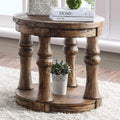 Round Wooden End Table with Open Shelf Antique Oak F27483
