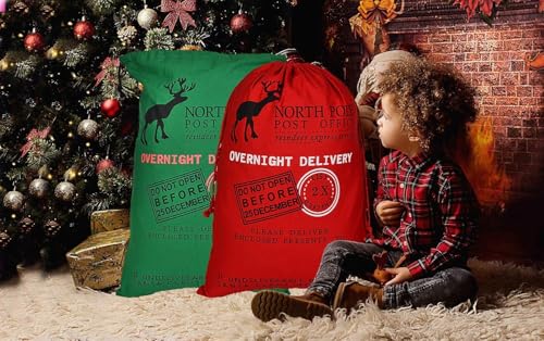 6 Pack Christmas Canvas Gift Bags with Drawstrings B753