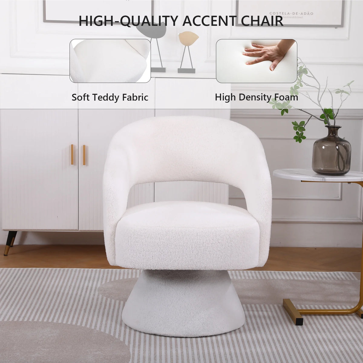 Swivel Accent Chair Armchair Teddy Fabric Upholstered Round Barrel Chair S1022