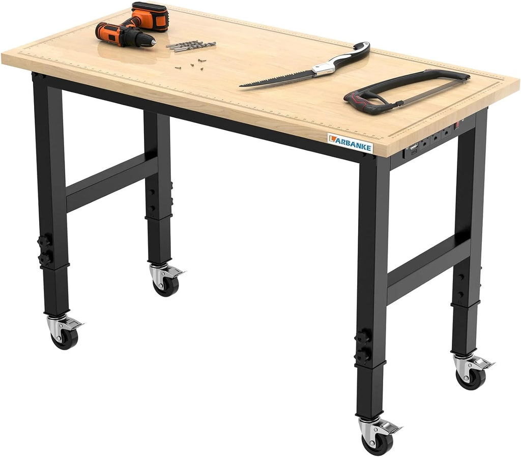 48" Heavy-Duty Rubber Wood Workbench with Brake Wheels O481037
