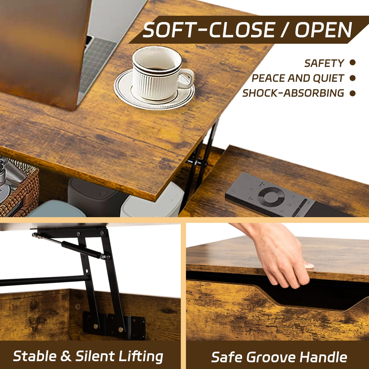 47" Dark Brown Wood Lift Top Coffee Table with Hidden Compartment B953871