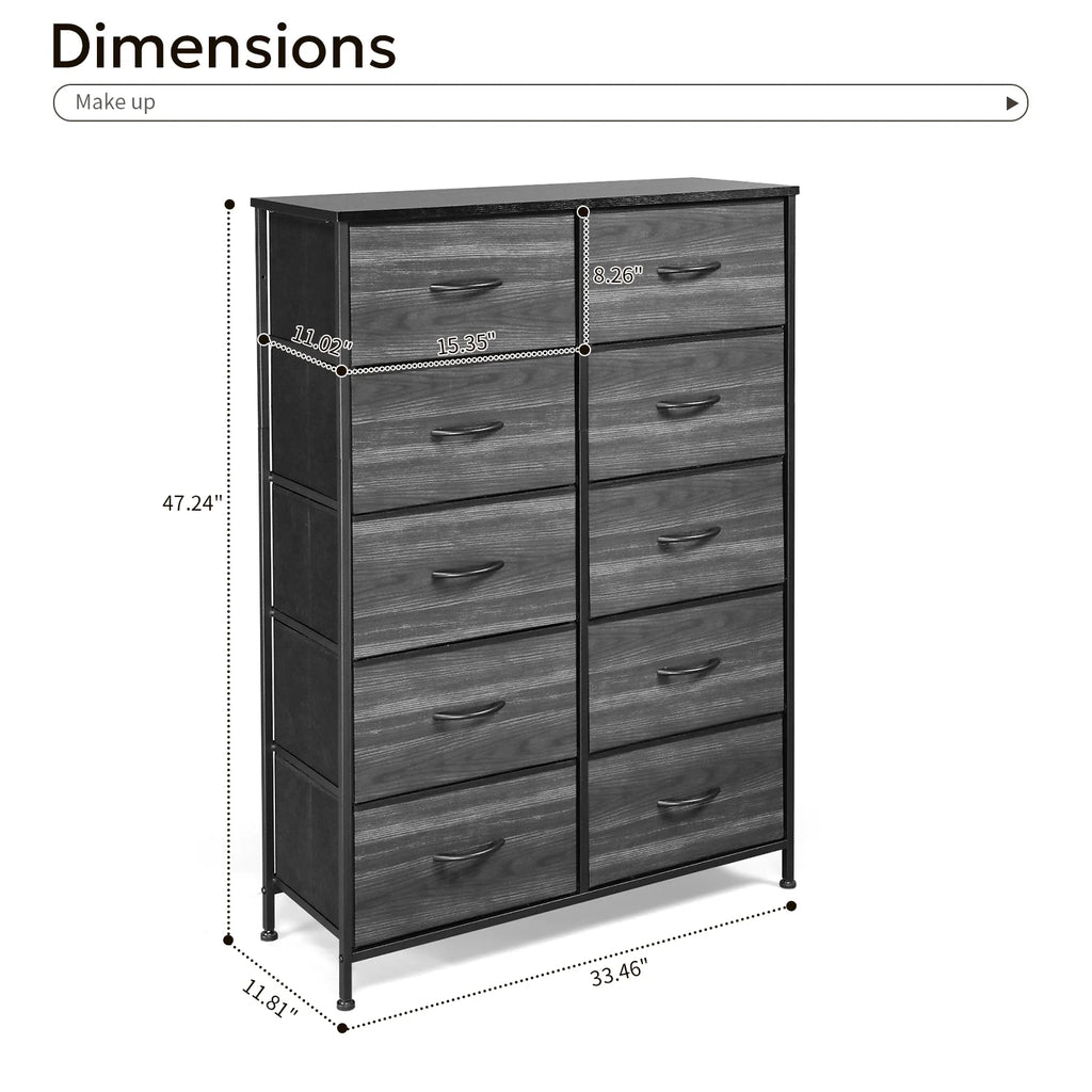 Wide 5 Drawer Storage Dresser with Wood Top J541