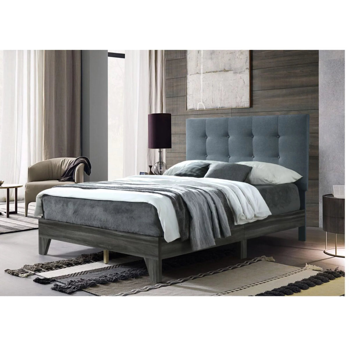 Gray Upholstered Platform Bed Twin Size R82334