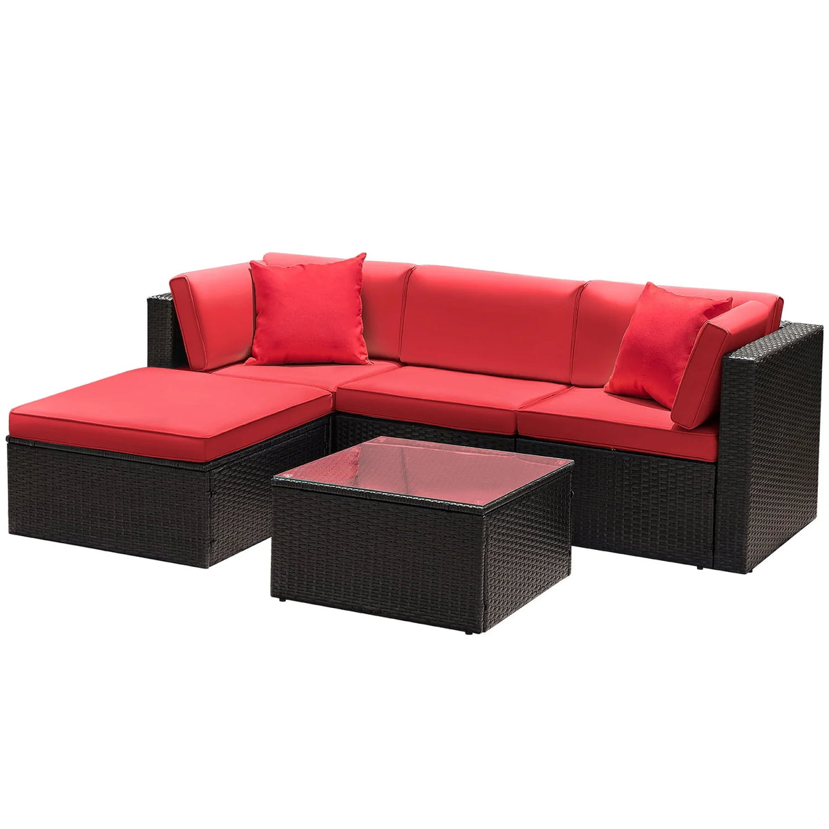 5 Pieces PE Rattan Wicker Patio Sectional Set with Table N20693
