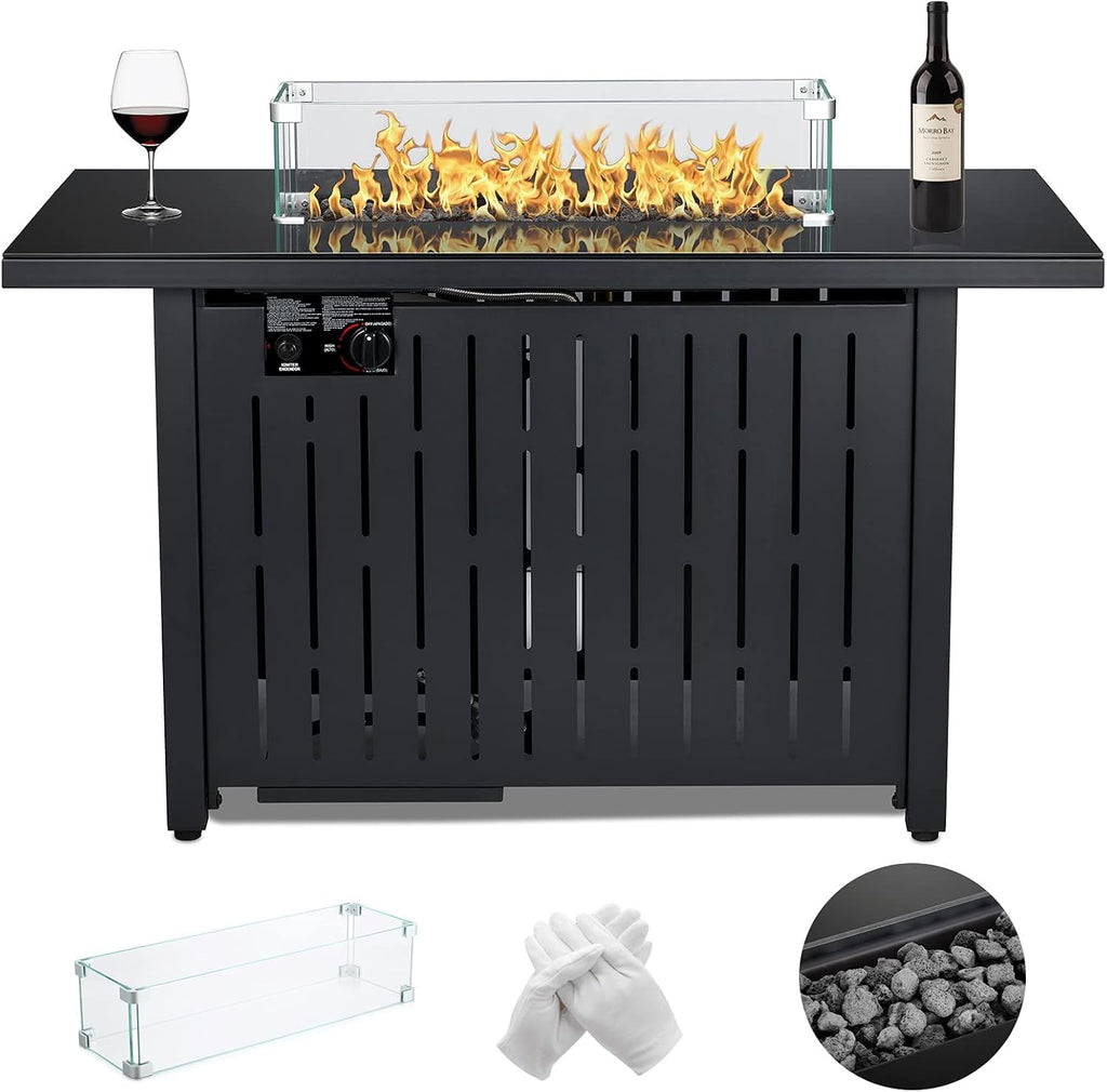 43 Inch 60,000 BTU Propane Gas Fire Pit Table with Glass Wind Guard G18557