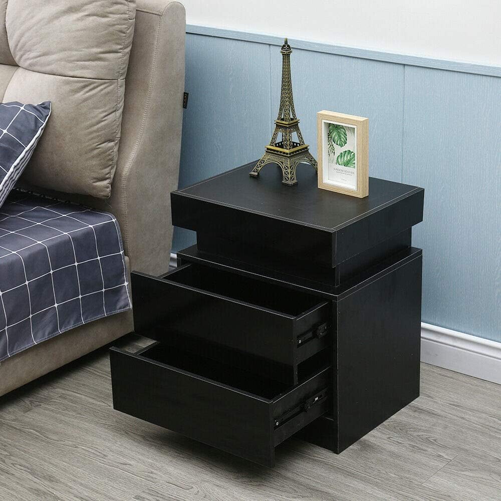 Black 2 Drawer High Gloss Nightstand K234346