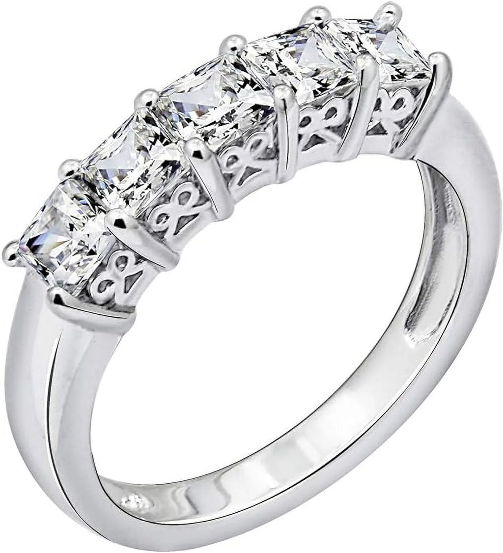 Platinum or Gold Plated Sterling Silver 5-Stone Ring N727