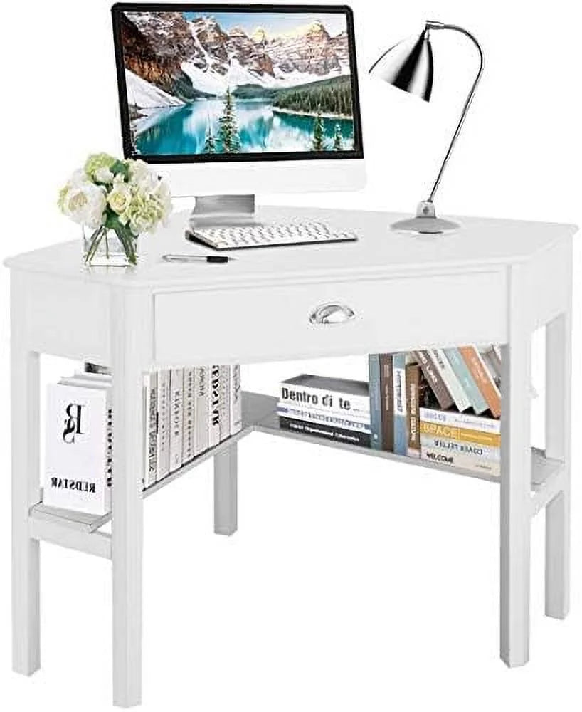 Black Corner Desk with Drawer and Shelves F291421
