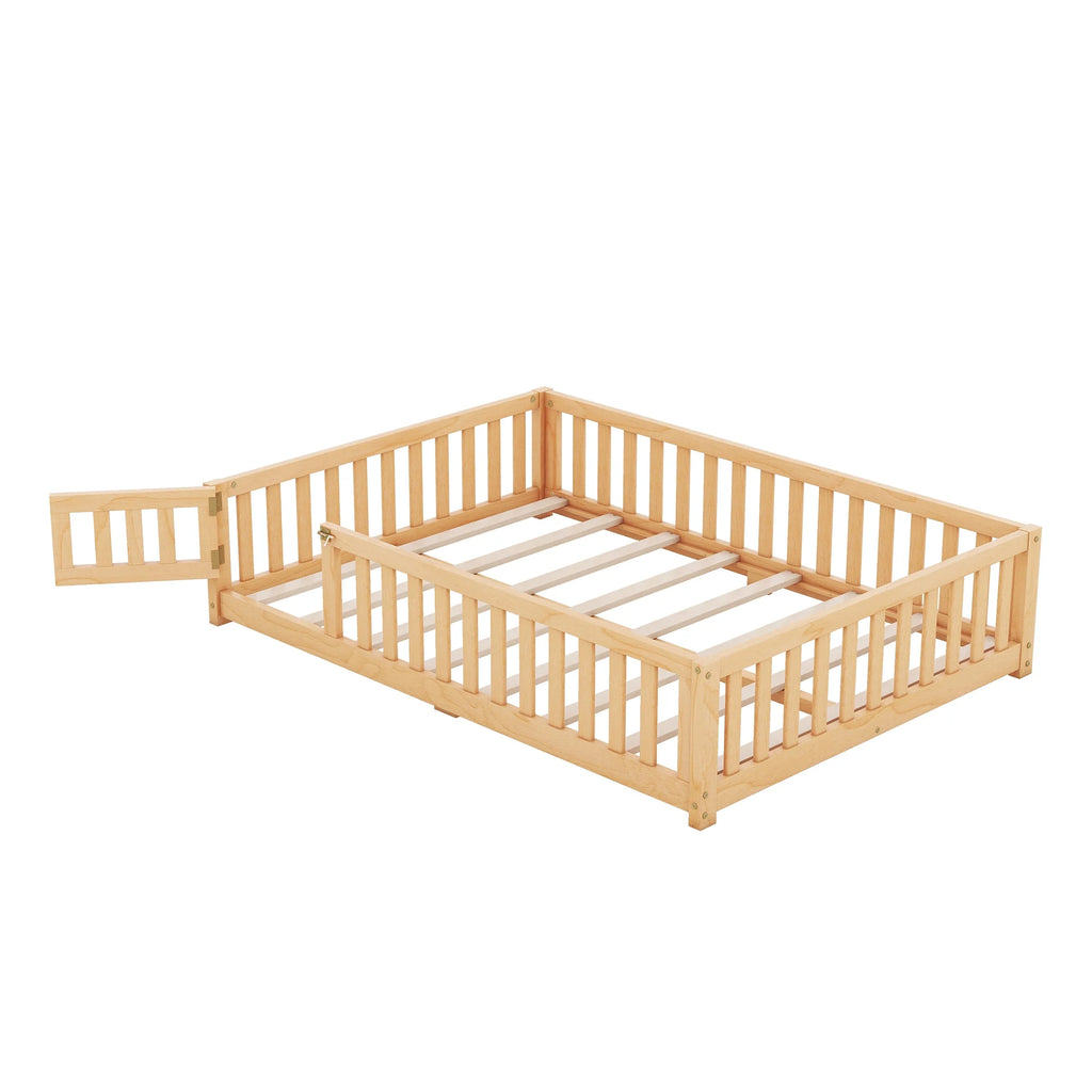 Twin Size Wood Floor Bed with Guardrails and Door M36054
