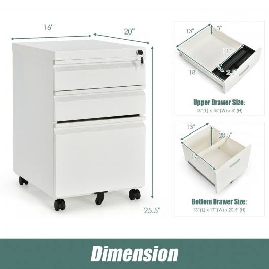 3-Drawer Mobile File Cabinet with Lock M203