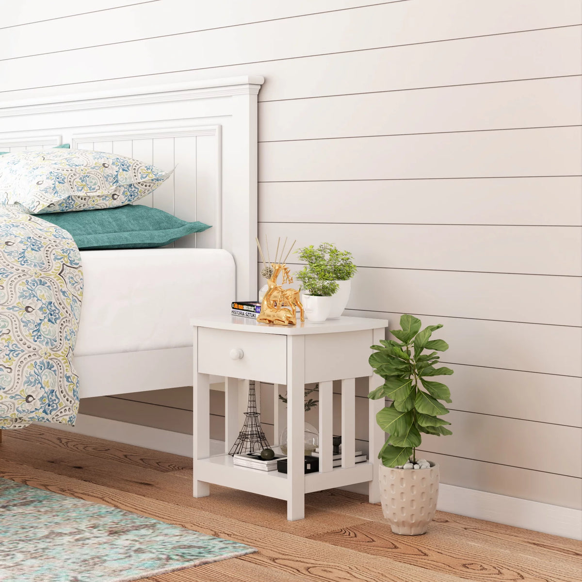 White 1 Drawer Solid Wood Side Table G41526