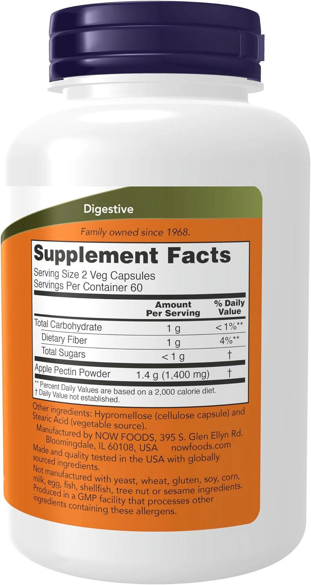 Apple Pectin 700 mg Dietary Fiber 120 Veg Capsules E2095
