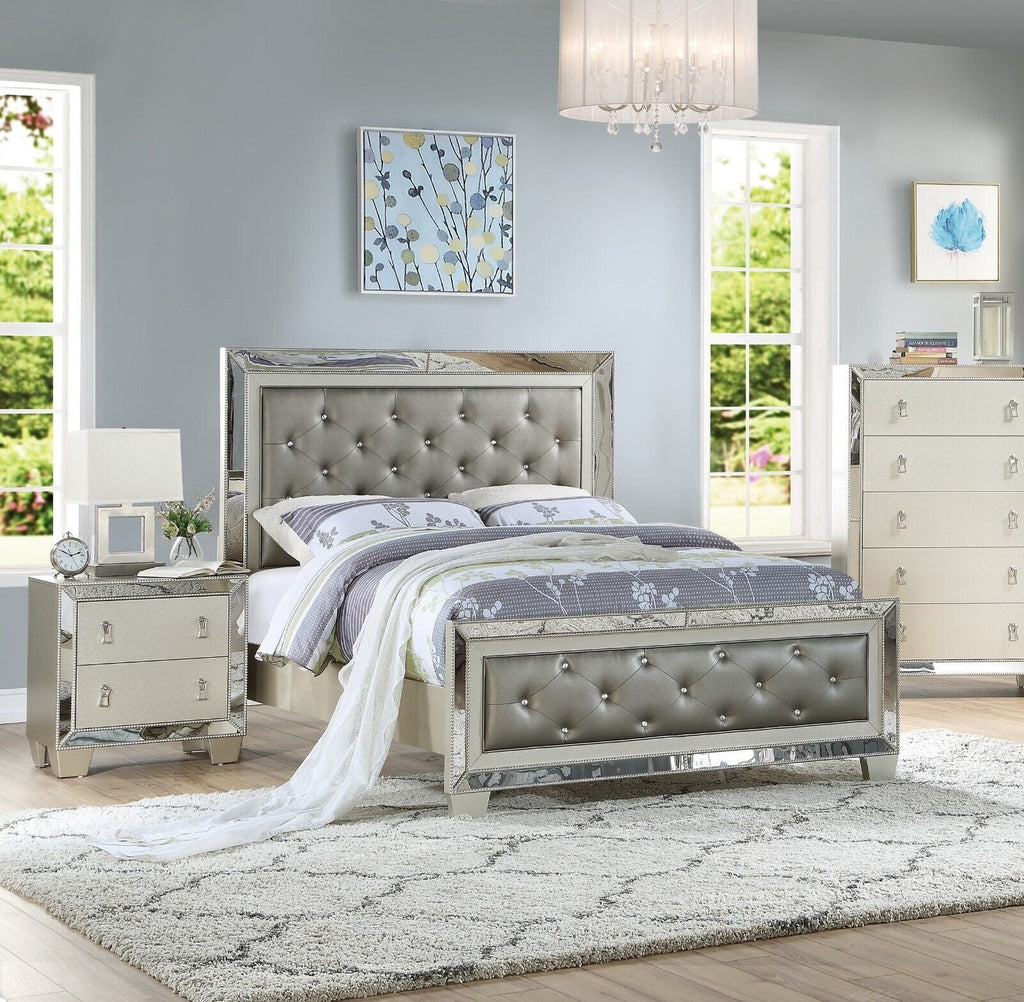 King Size Bed 2x Nightstand 3pcs Set Upholstered Tufted Headboard W810