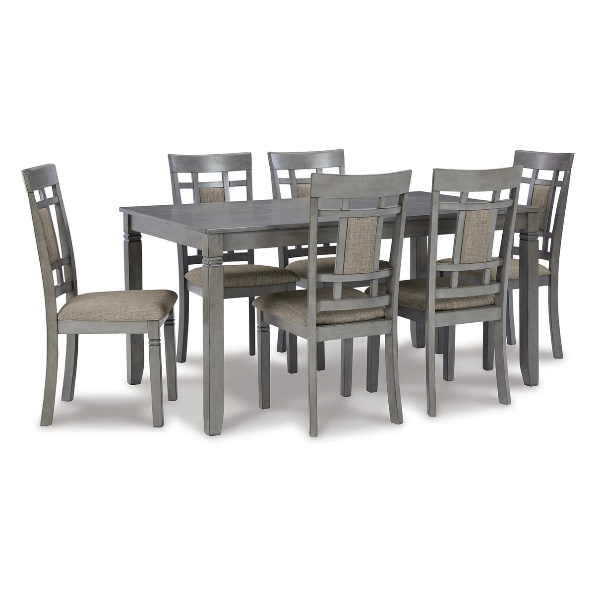 7 Piece Light Gray Wood Dining Table Set I447