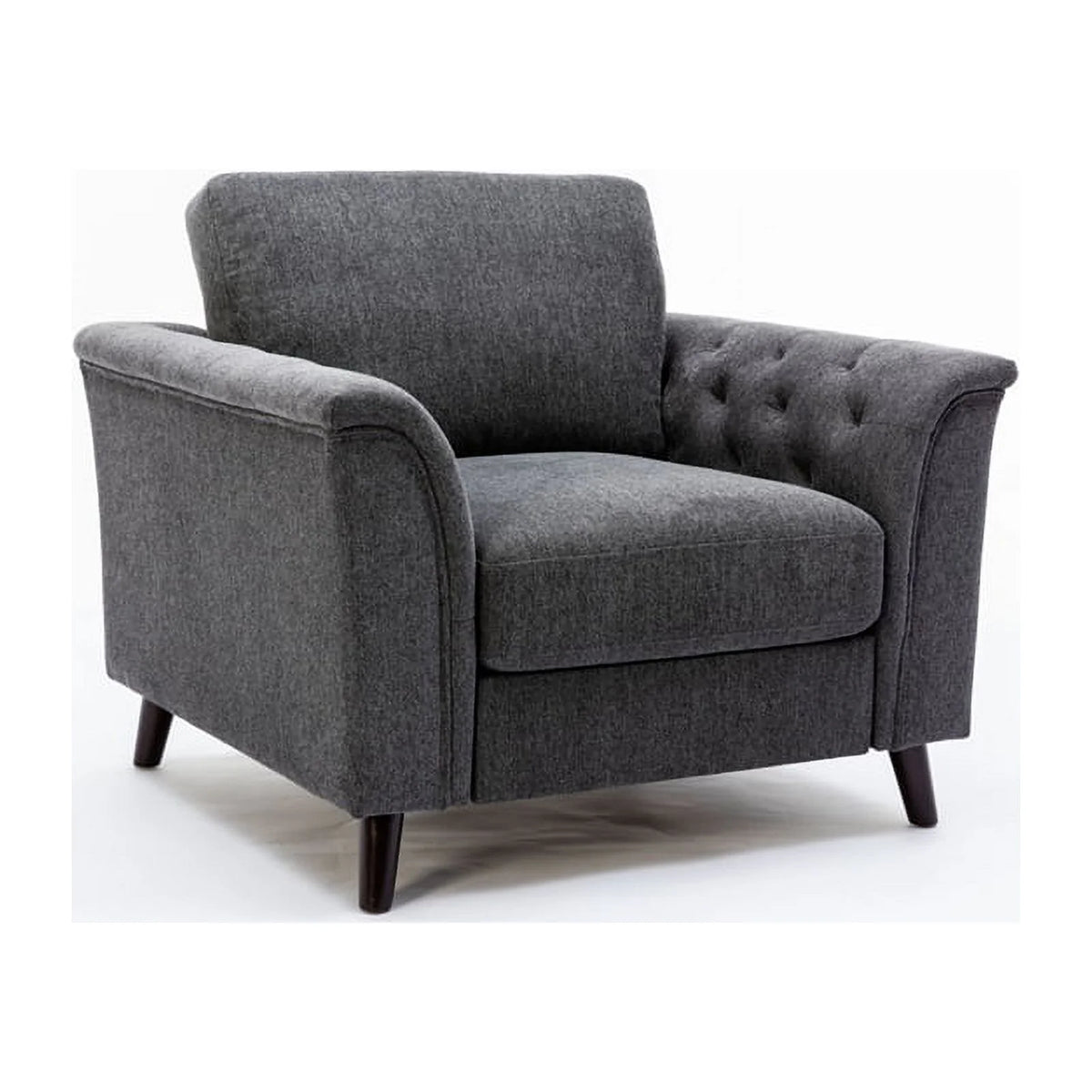 3-Piece Linen Fabric Sofa Set with Tufted Arms in Dark Gray A133418