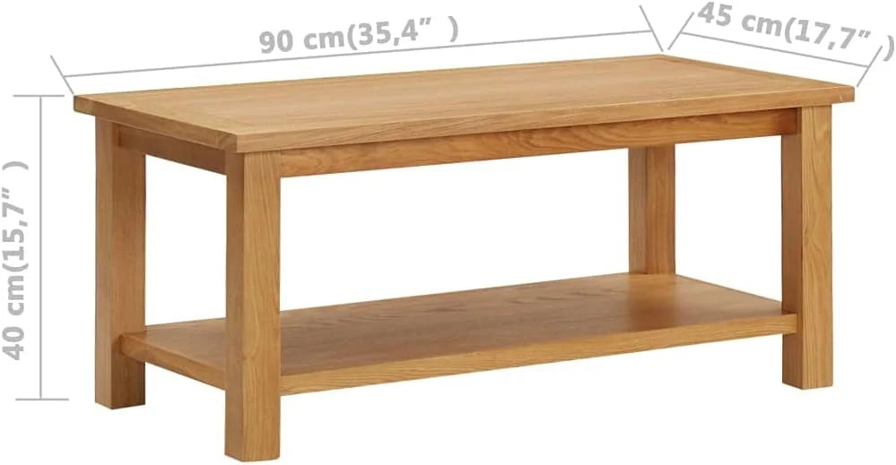 Solid Oak Wood Coffee Table Brown Dark Rectangular 35.4"x17.7"x15.7" S1162