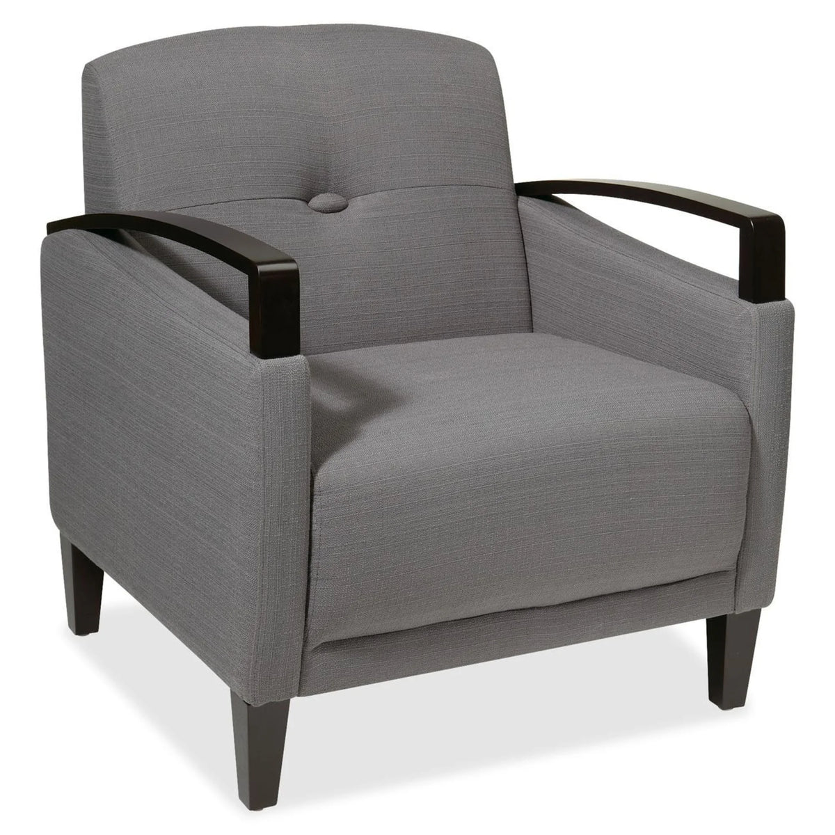 Charcoal Chair with Woven Fabric and Wood Arms F324