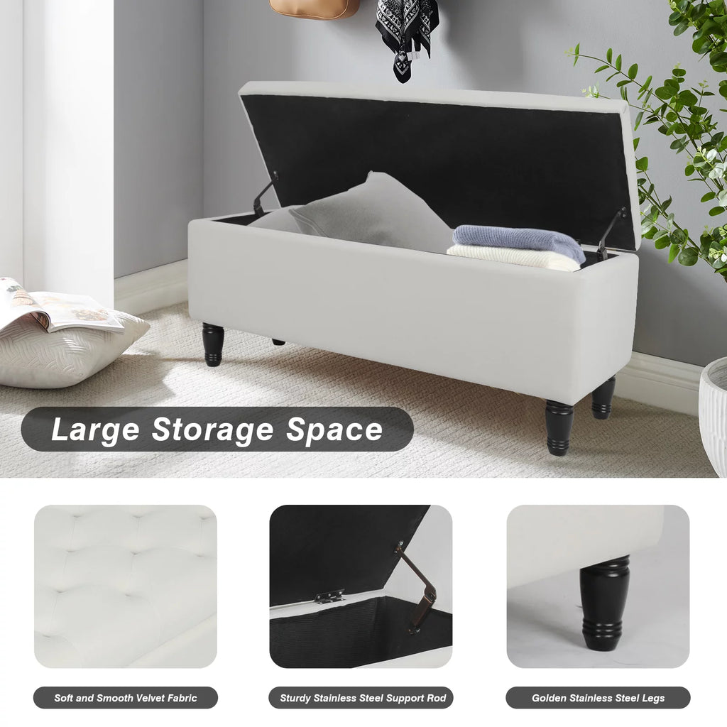 43" Velvet Storage Ottoman with 2 Footstools S5226