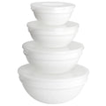 8 Piece White Tempered Opal Glass Bowl and Lid Set R5982