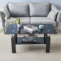 Rectangle Glass Coffee Table with Lower Shelf Metal Legs Z88644