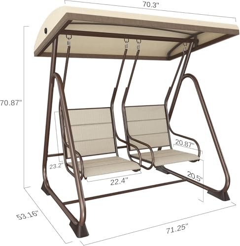 3-Person Outdoor Porch Swing with Adjustable Canopy, Charcoal Black I5878