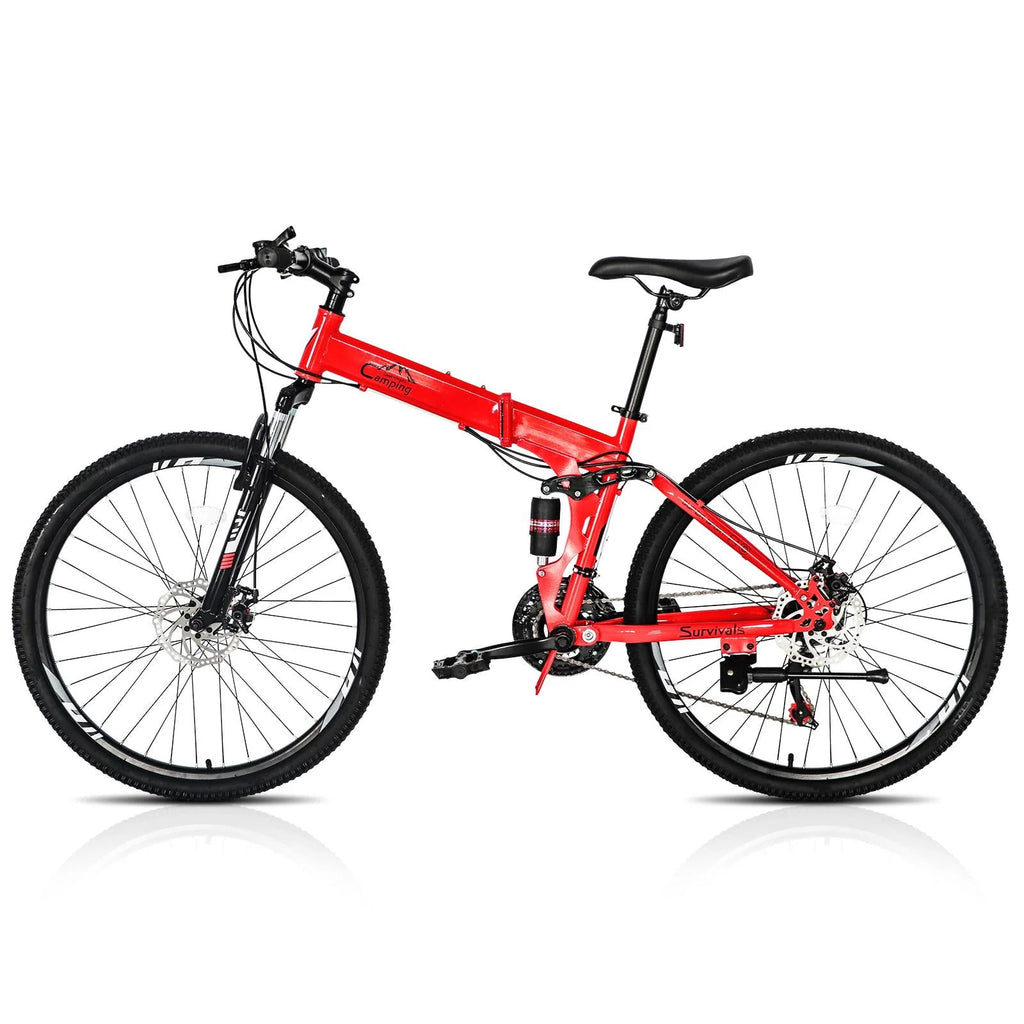 Folding Mountain Bike 21-Speed 26 inch Wheels Red O47706
