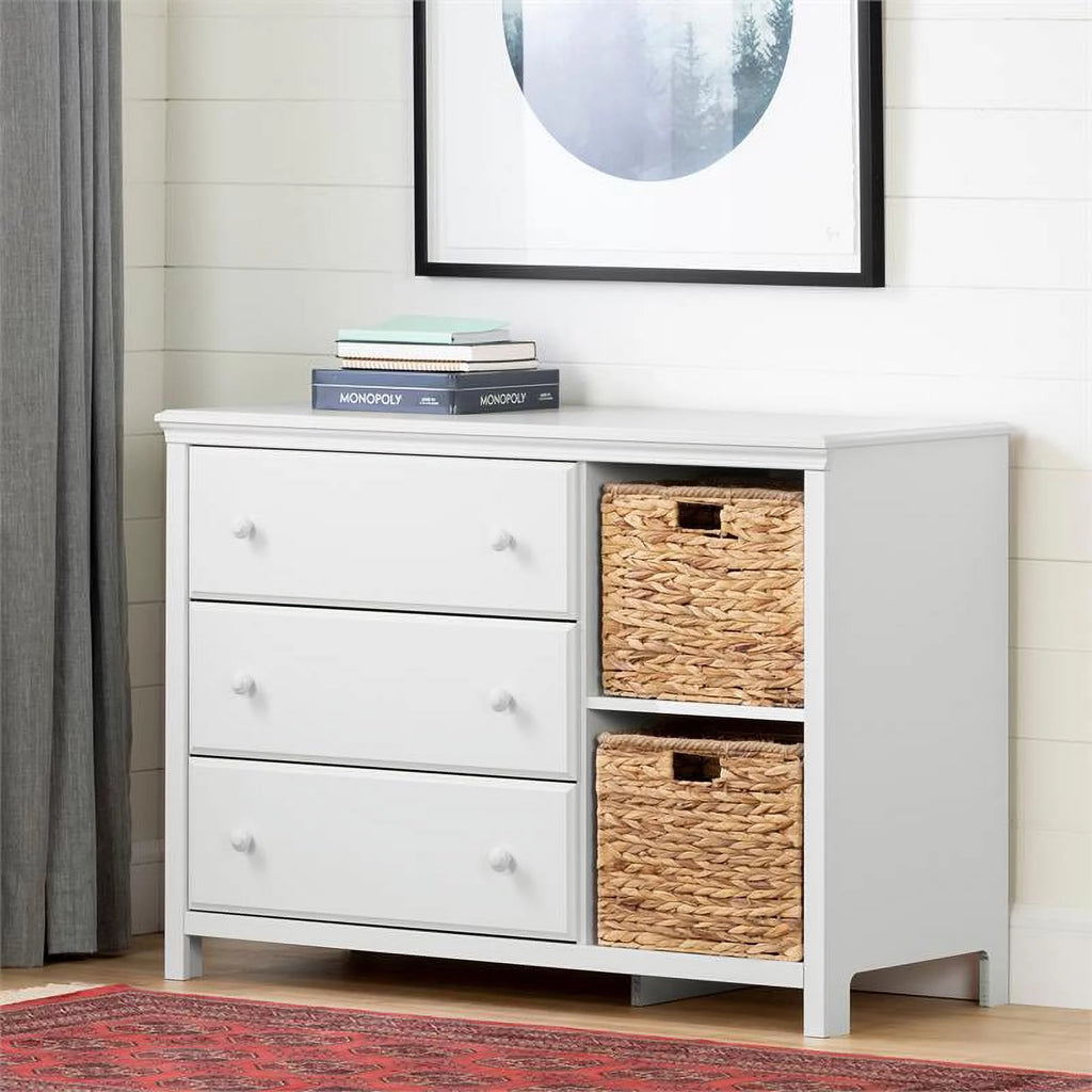 White 3 Drawer Wood Dresser C9309