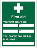 First Aid Sign 450mm x 600mm Semi Rigid Plastic M50697