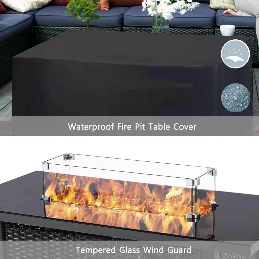 43 Inch 60,000 BTU Propane Gas Fire Pit Table with Glass Wind Guard G18557