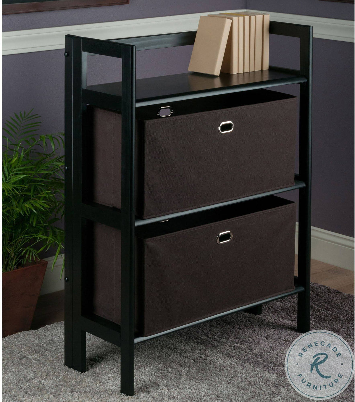 3-Pc Set Folding Bookcase with Fabric Basket D359150