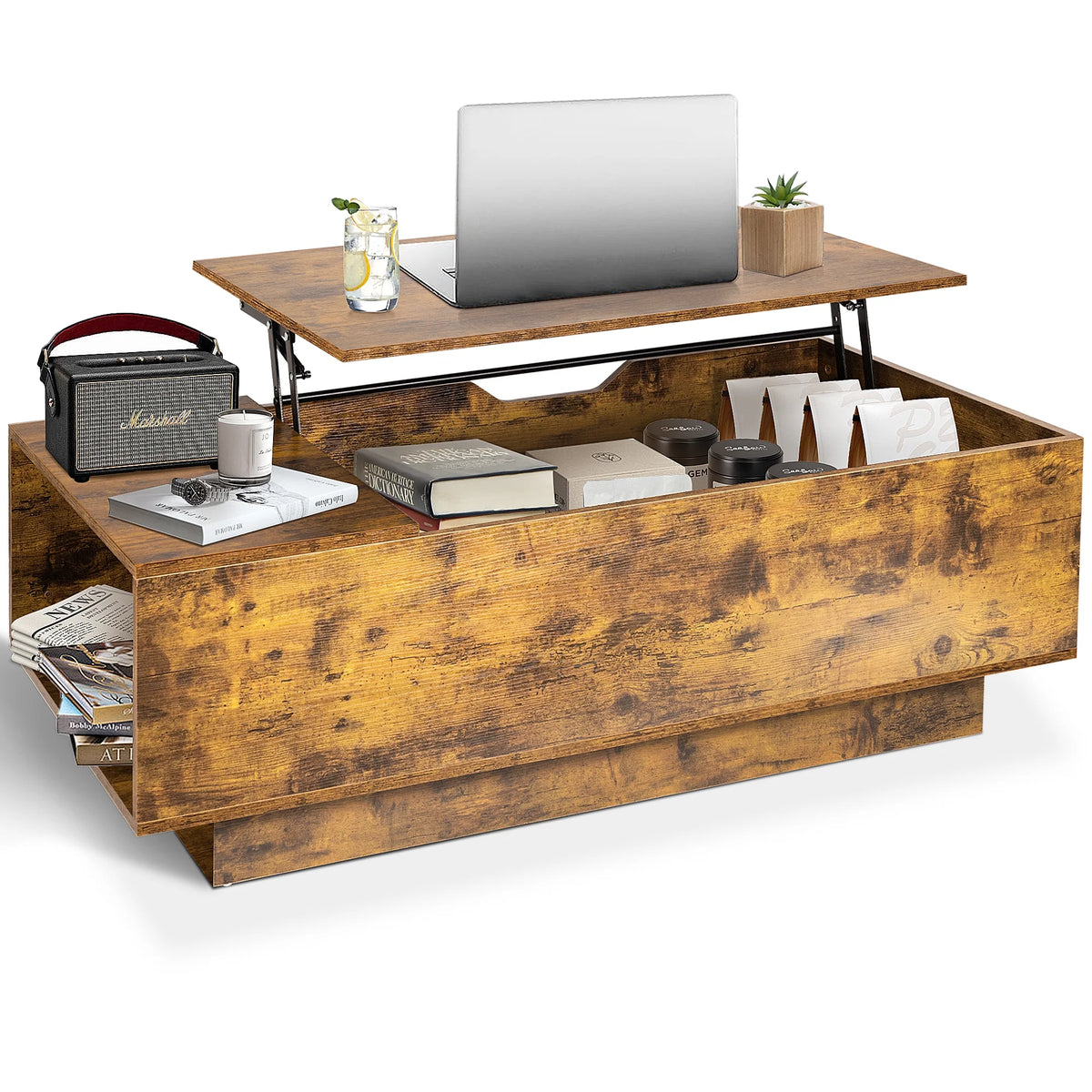 47" Dark Brown Wood Lift Top Coffee Table with Hidden Compartment B953871
