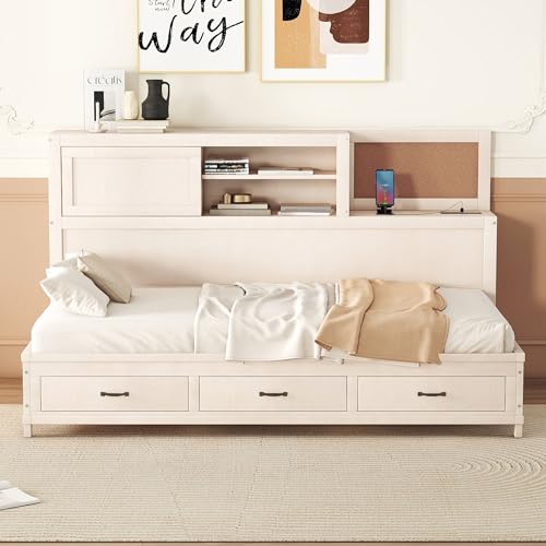 Full Size Wood Daybed with Storage Shelves and 2 Drawers N739009