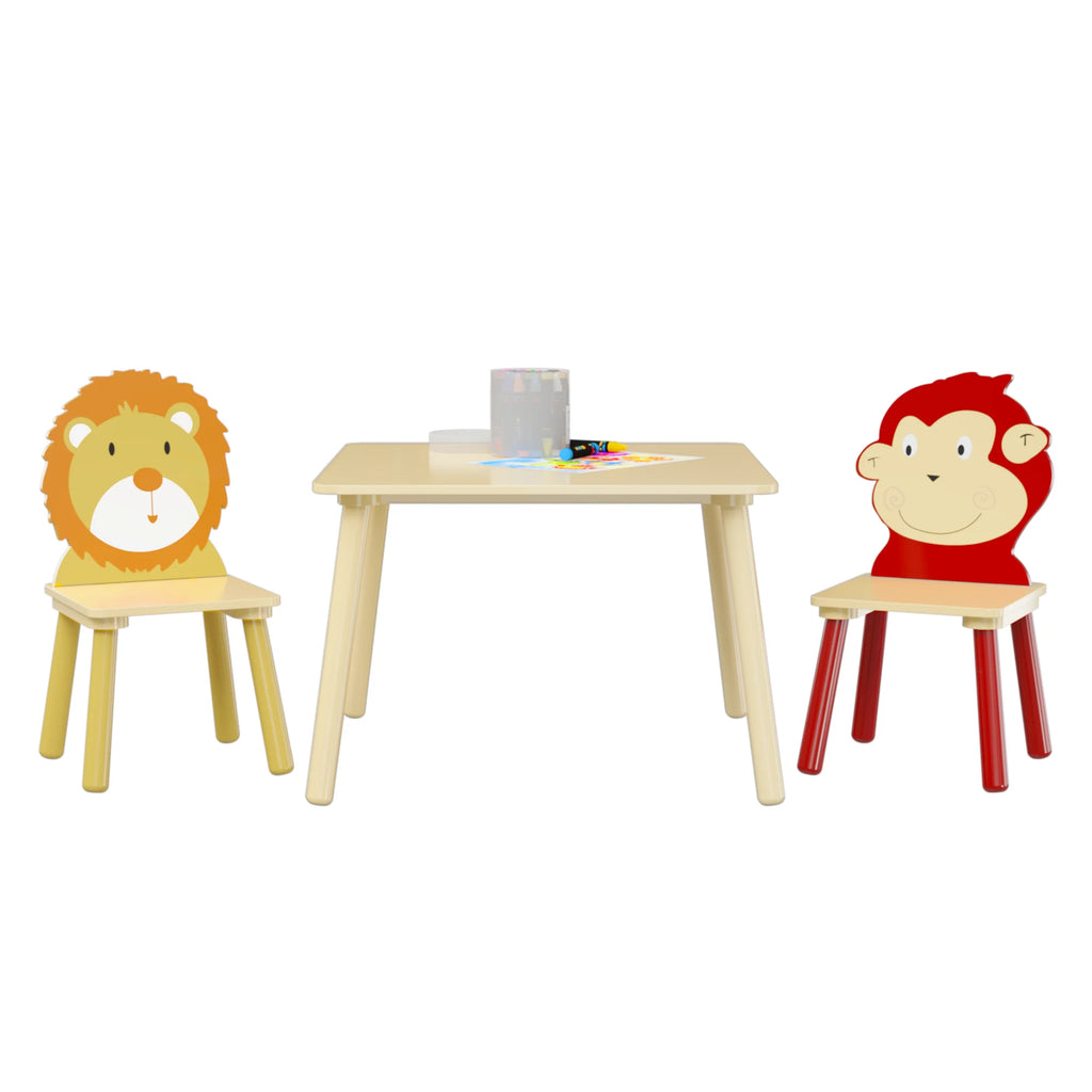 Kids Table and 2 Chairs Set, 3 Pieces Wooden Activity Play Table Set W4970