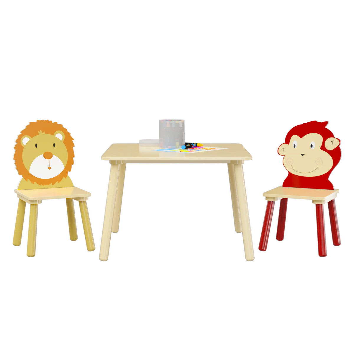 Kids Table and 2 Chairs Set, 3 Pieces Wooden Activity Play Table Set W4970