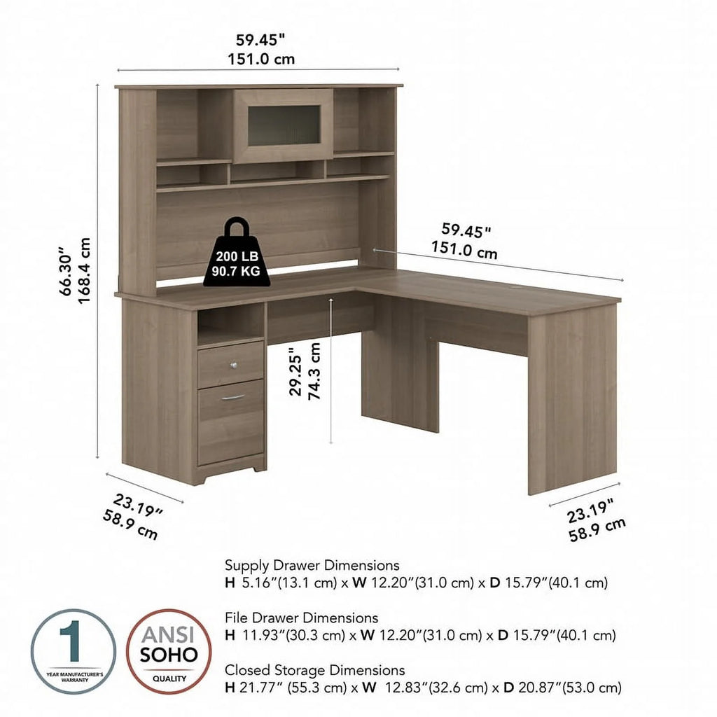 60W L Shaped Computer Desk with Hutch U6679