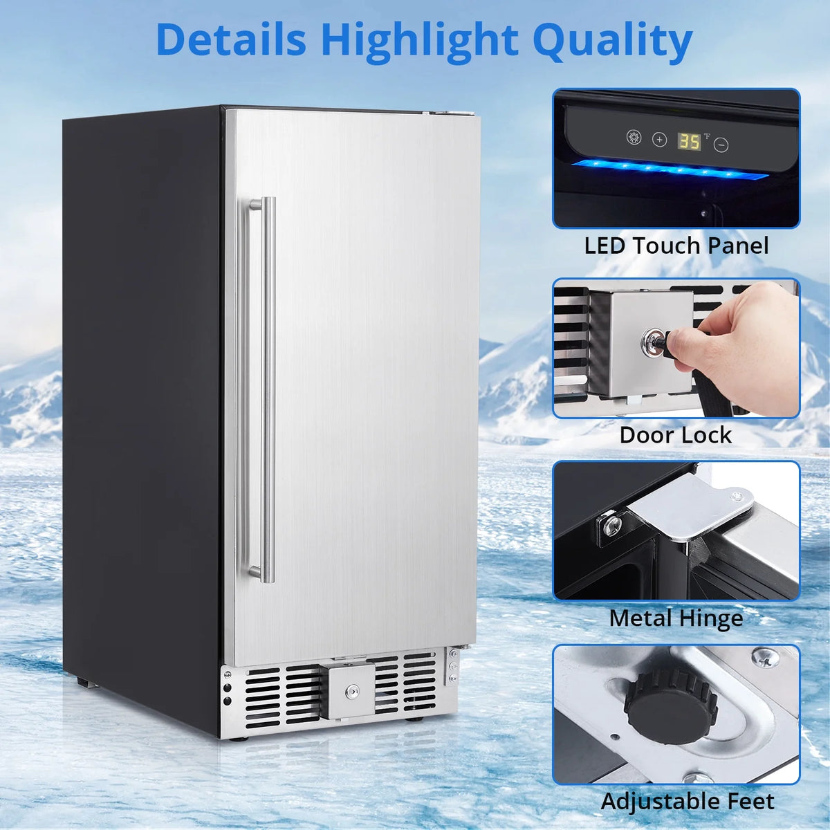 15 Inch Weather Proof Stainless Steel Beverage Refrigerator 110 Cans I784