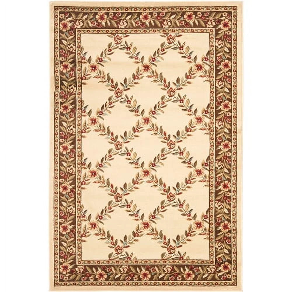 Ivory Brown Floral Border Area Rug 8'9" x 12' Z2136