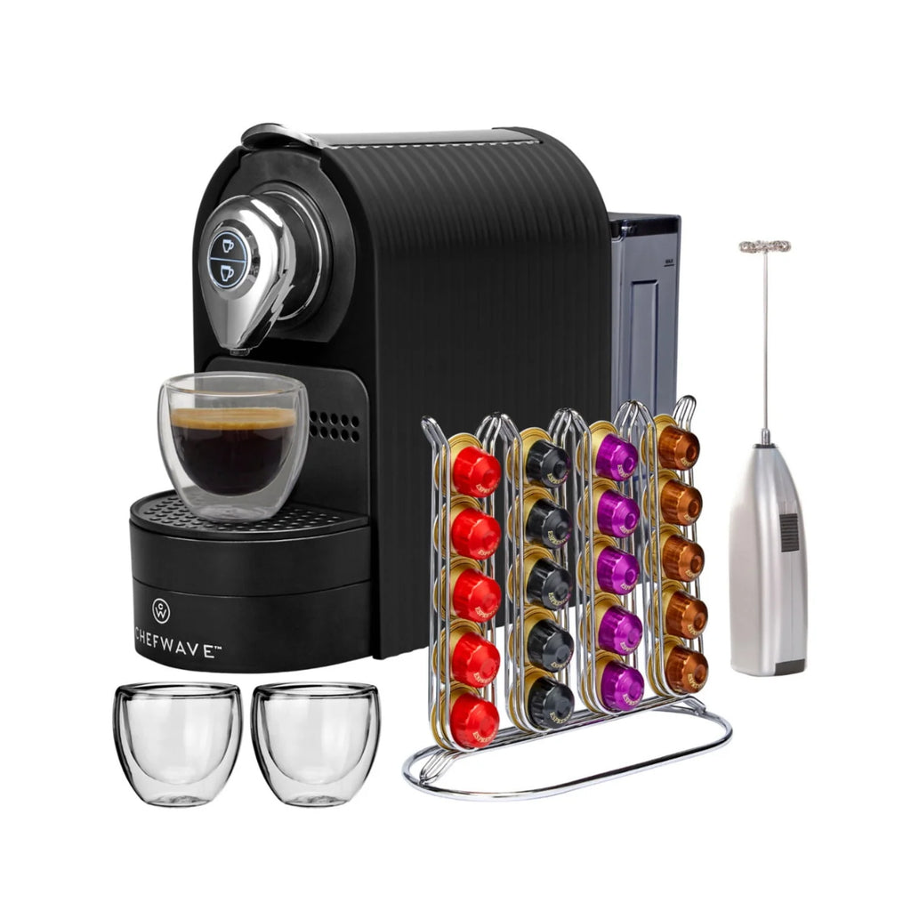Black Espresso Machine with Cups and Milk Frother N15032