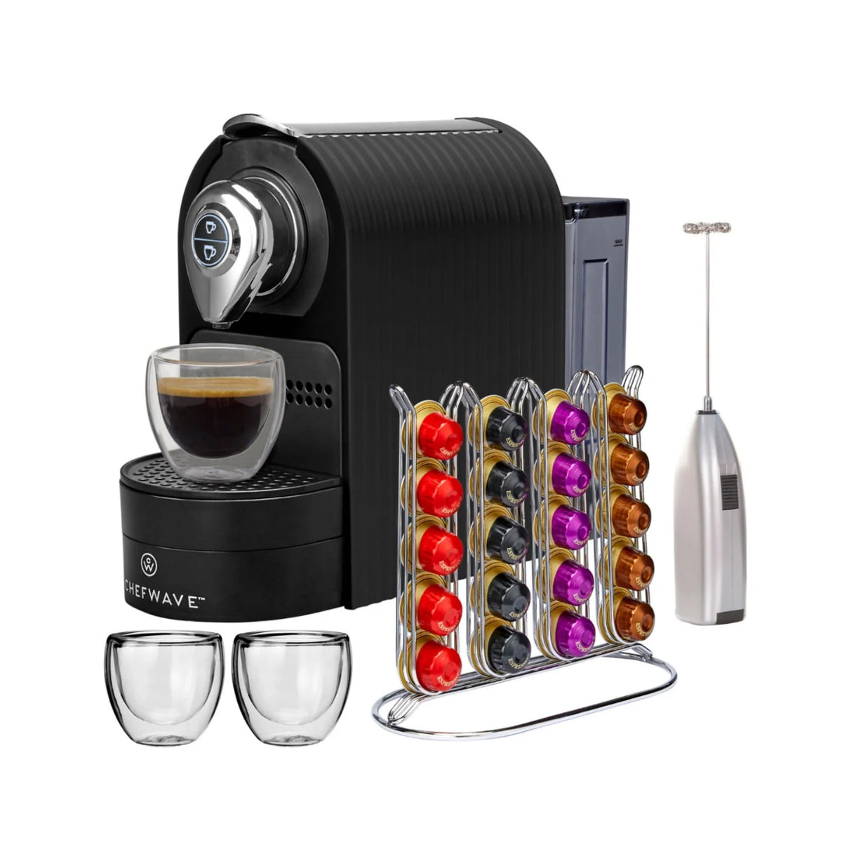 Black Espresso Machine with Cups and Milk Frother N15032