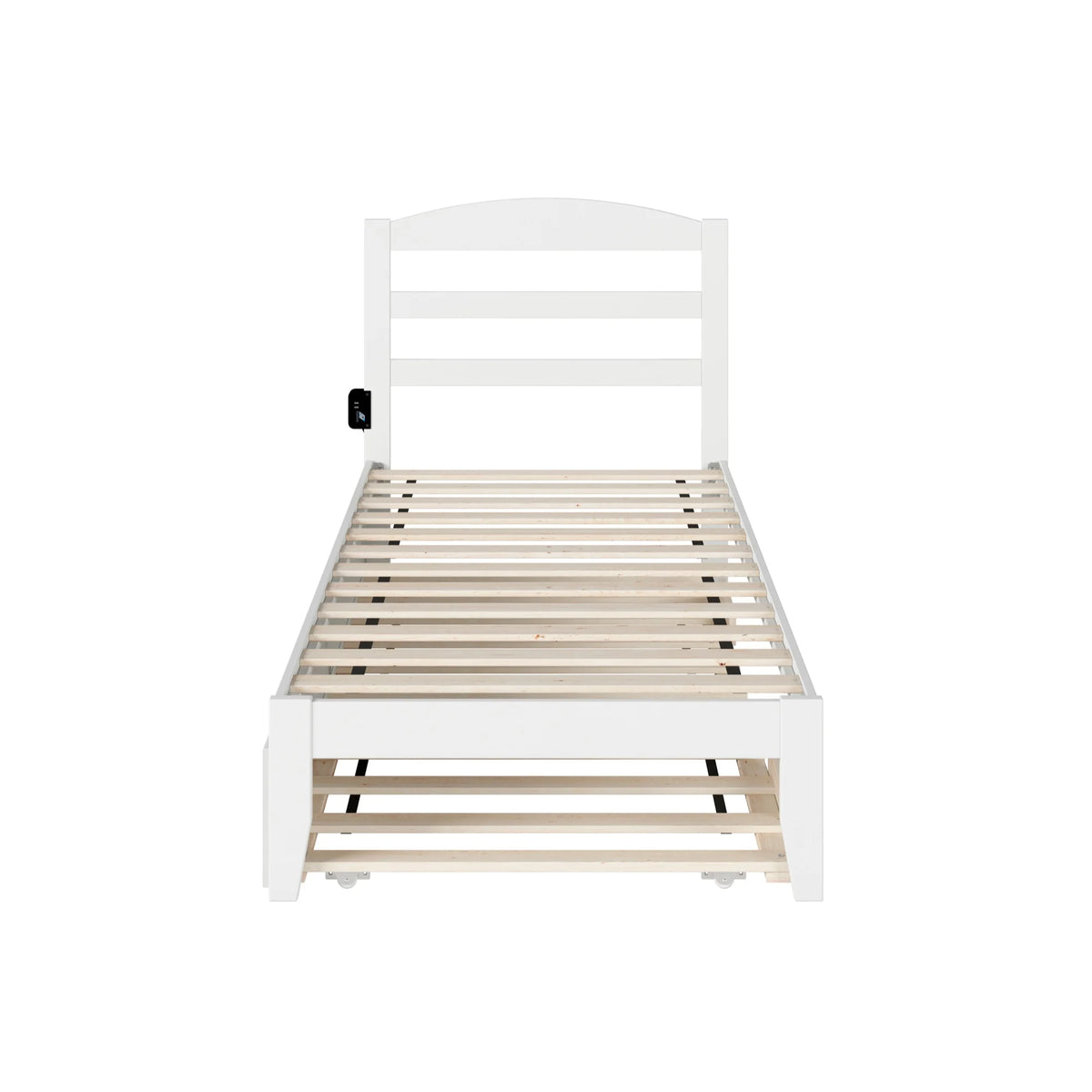 White Solid Wood Twin Bed with Trundle and USB Charger U634