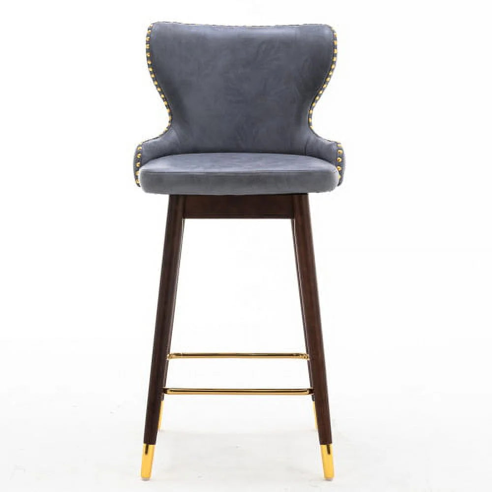 Leather Fabric Bar Chairs Set of 2 with Metal Legs L78652