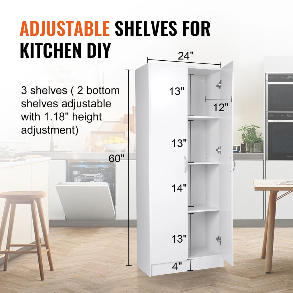 60" Tall Kitchen Pantry Cabinet with Doors and Adjustable Shelves E4965