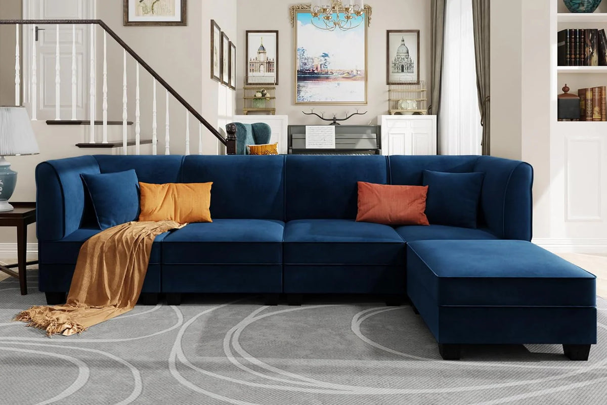 Velvet L-Shaped Sectional Sofa with Reversible Chaise R175